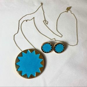 House of Harlow Blue Suede Necklace and Earrings